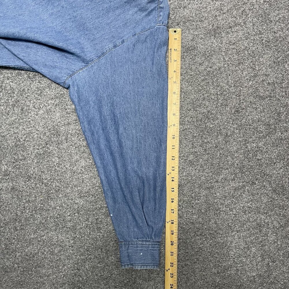 Vintage Venezia Denim Shirt L Blue Band Collar Silver Buttons Relaxed Fit - Picture 8 of 8